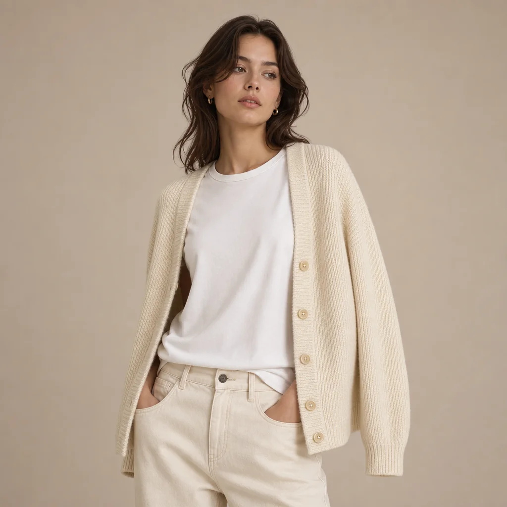 Soft Beige Knit Cardigan