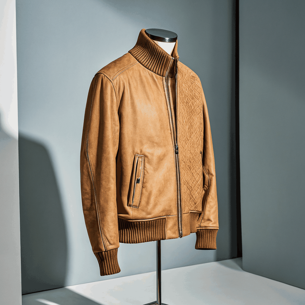 Tan Suede Bomber Jacket